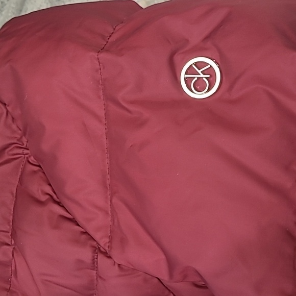Calvin KLEIN women's LONG QUILTED FAUX FUR HOODED Burgundy PARKA XL - Picture 6 of 15